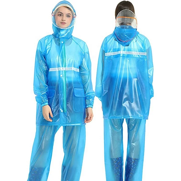Wholesale Customize PVC raincoat rain jacket pants suit for adult women men body seals reflective Rain Suit waterproof