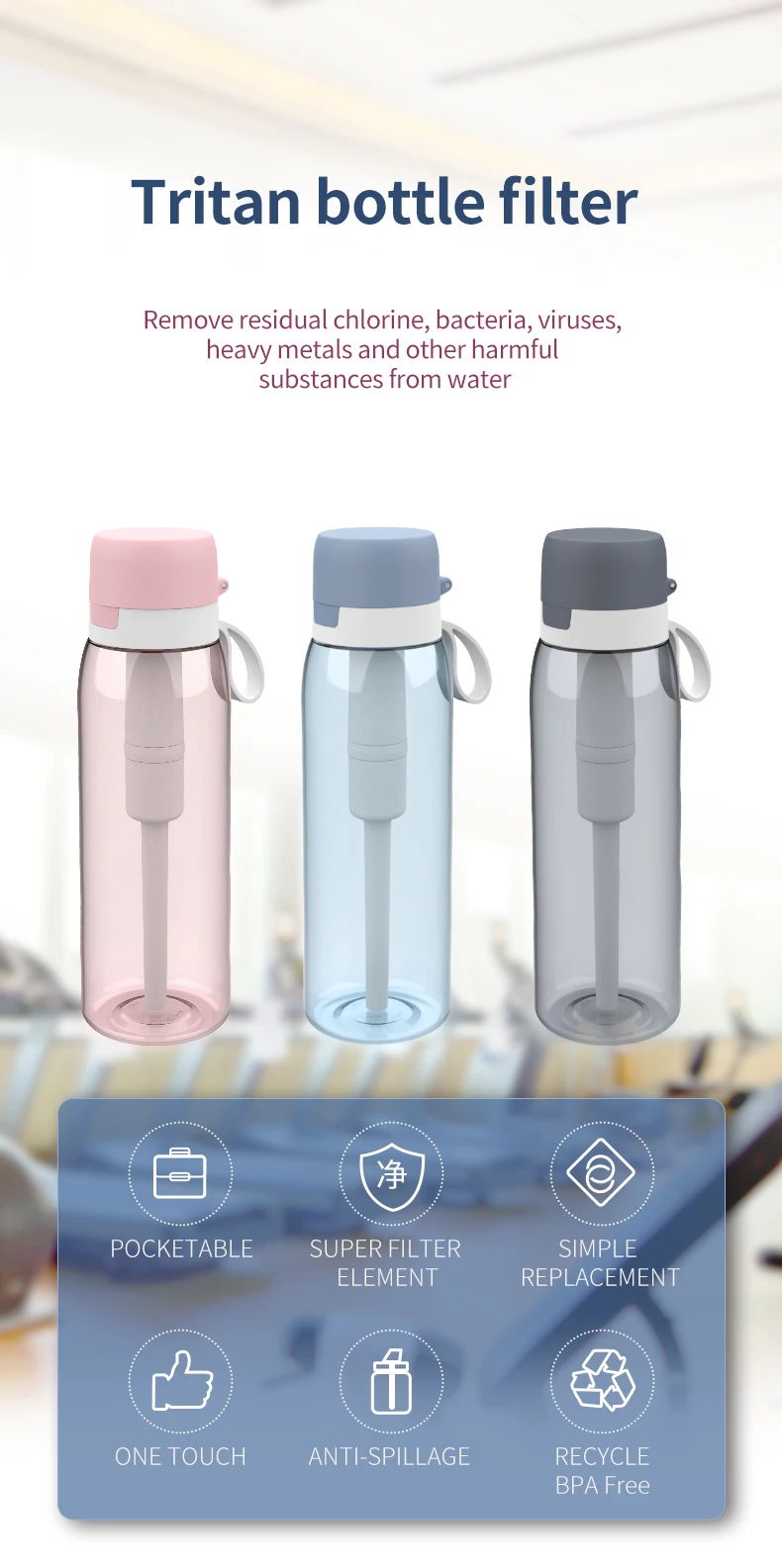 Bpa-free premium filter bottles hold 26 ounces of water designed with filter water purifier straws
