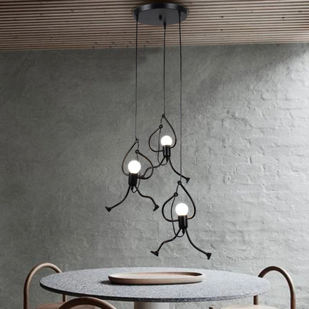 Nordic iron chandelier vintage little man creative restaurant cafe clothing shop lamp bar Modern art chandelier