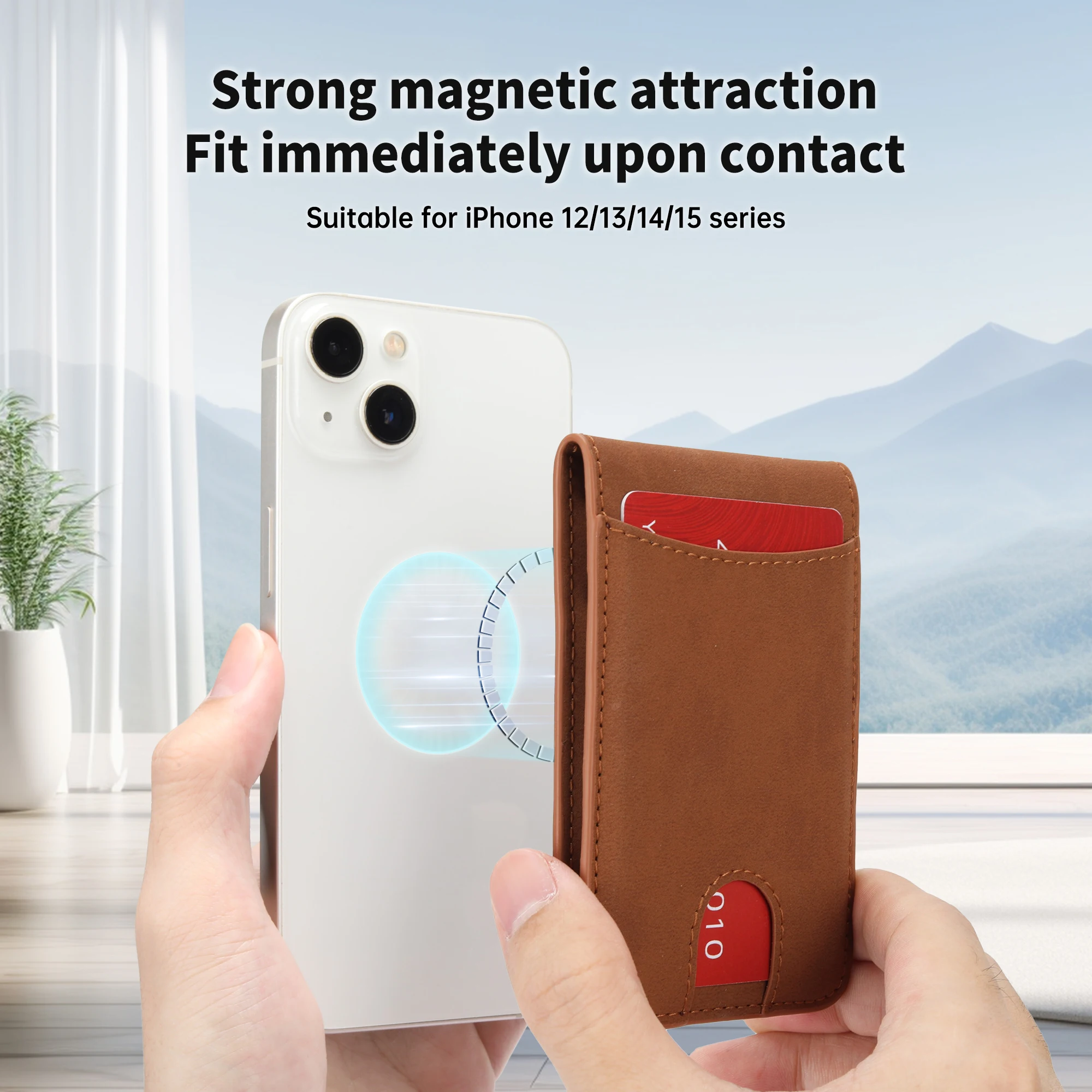 Custom Leather Card Case Magnetic Phone Wallet RFID Blocking Slim Credit Card Holder Minimalist Magnetic Phone Holder