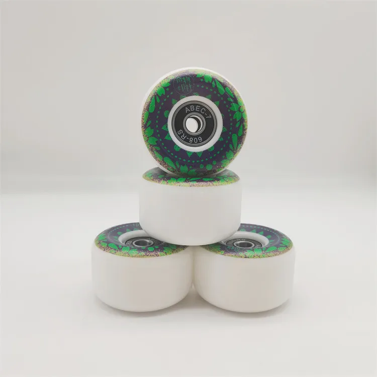 Custom Logo Printed 54*33mm White Skateboard Wheels with Assembled Chrome Steel Bearing