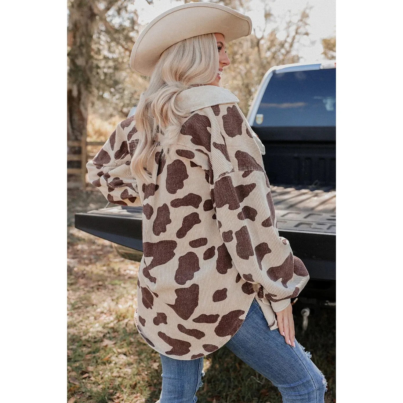 Autumn Women Leopard Cow Print Corduroy Cardigan Jacket