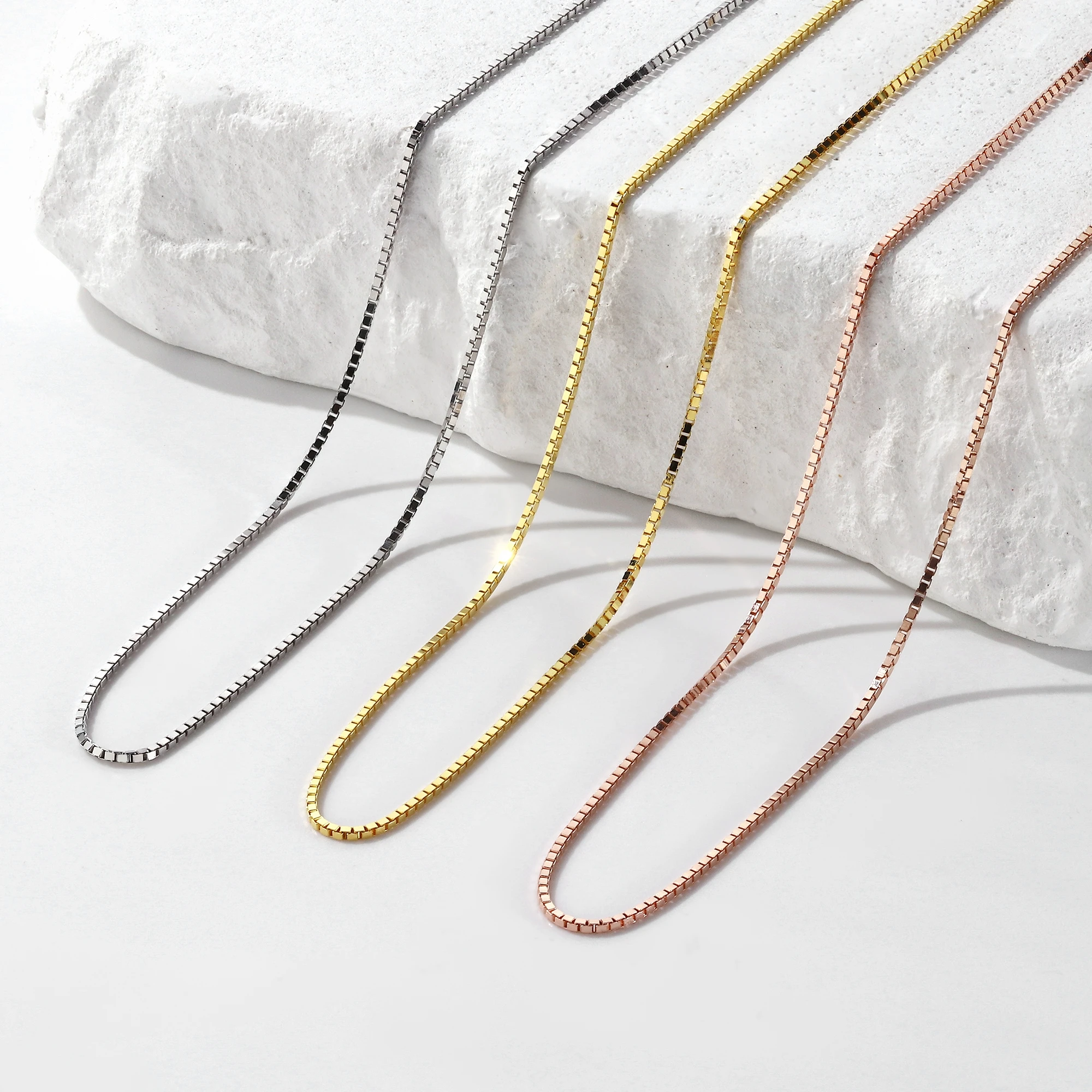 Top Sale Fashion 925 Sterling Silver Box Chain Jewelry Rhodium Plating Womens Italian Adjustable Necklace Clavicle Thin Chain