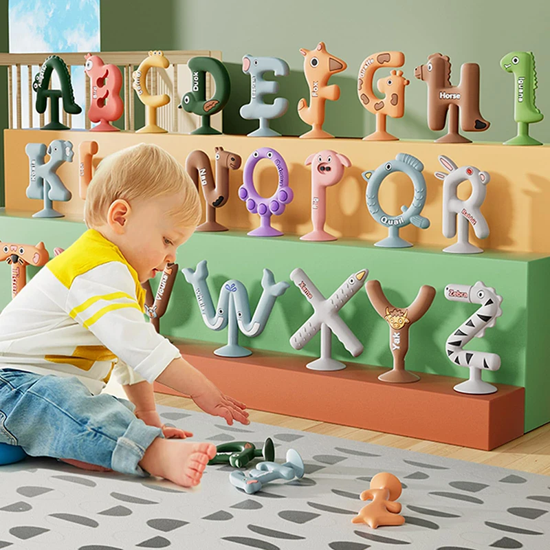 Wholesale Custom Alphabet Silicone Toys Eco Friendly Organic Baby Teether Bpa Free Silicone 26 Letters Diy Baby Teething Toys