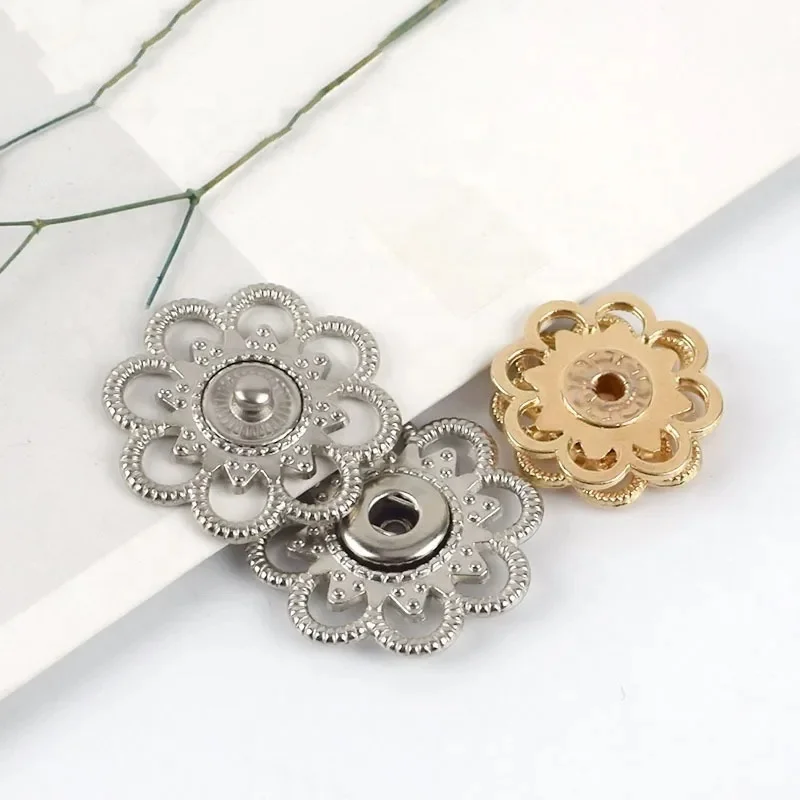 Meetee D3-2 21mm Garment Accessory Hollow Petal Shaped Alloy Snap Button Sweater Trench Coat Invisible Button Flat Color Button
