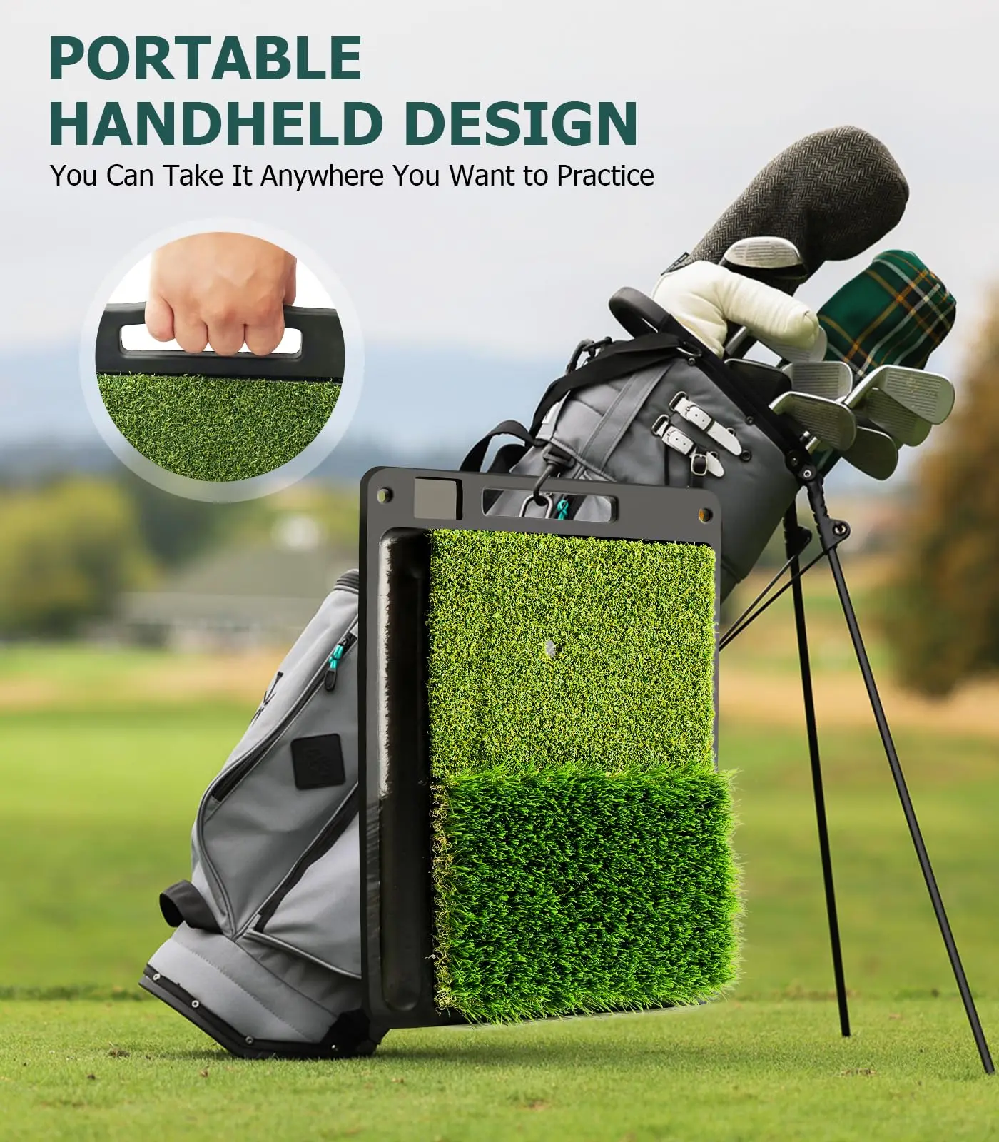Outdoor Golf Chipping Mat with 2 Different Turf Rubber Base Accessories for Training