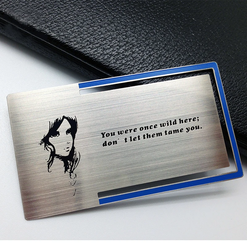 High Quality Customized Printed  Brand Name Logo Laser Cut Metal Business Card Laser Engraved Metal Card Business