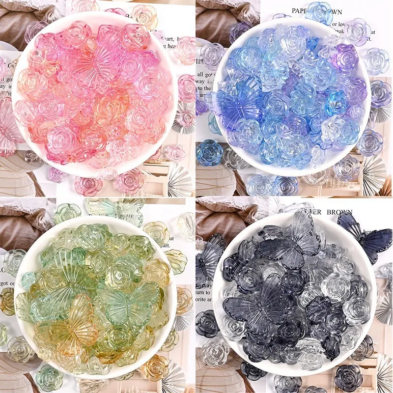 New Arrival Dreamy Beauty Colorful Transparent Baroque Butterfly Rose Shape Resin Cabochons Slime Charms For Jewelry Accessories