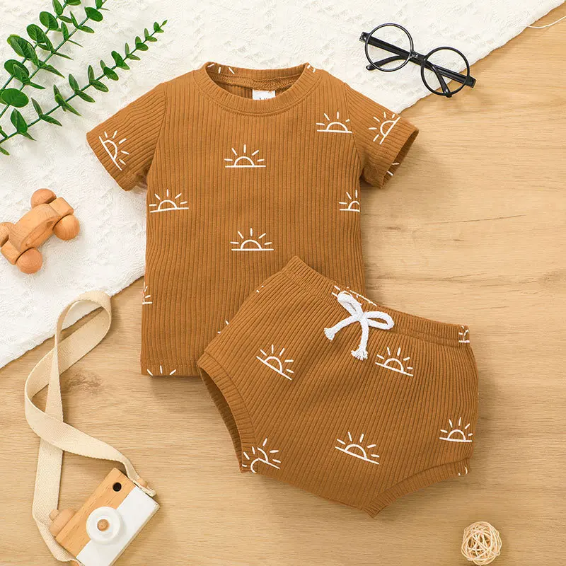 Newborn Infant Baby 2pcs Summer Outfit Casual Set Short Sleeve Sun Print Tops knickers Set