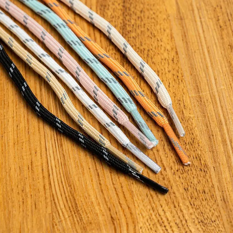 Laces Round Reflective Slanted Point White Shoelaces Polyester Elastic Shoelaces For Basketball Shoe