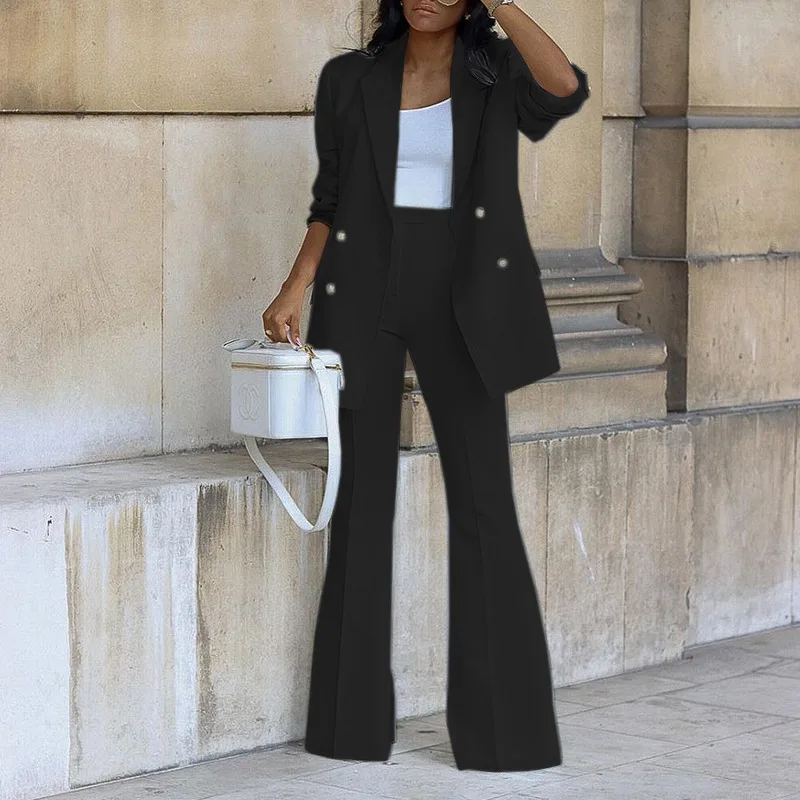 Fall Ladies Office Long Sleeve Blazer Set For Women Suits Office Formal Two Piece Wide Leg Pants Set Business Suits For Women