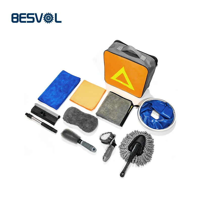 Portable car wash accessories kit bucket Sponge Towel Brush 10Pcs car cleaning tools set