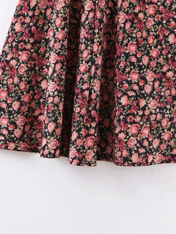 qz2490 women vintage holiday floral print a-line skirt ladies spring autumn long skirts saias women clothing