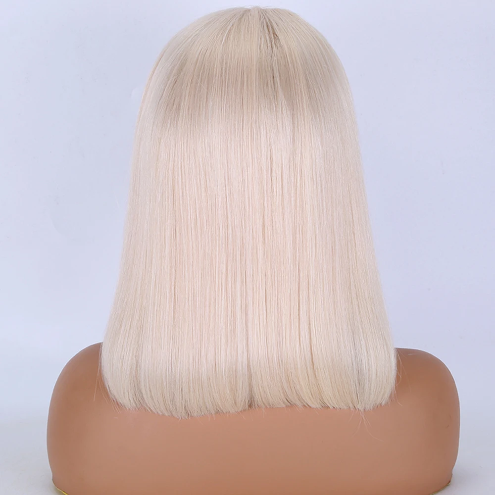 12 inch White Blonde Color short BOB Wig Transparent HD Lace front  European virgin Hair Wig for women