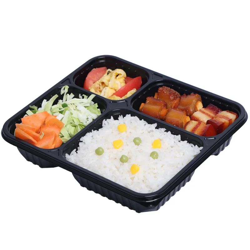 Microwave Freezer Safe Disposable Lunch Box Leakproof 4 Compartment Reusable Meal Prep Take Out Food Container