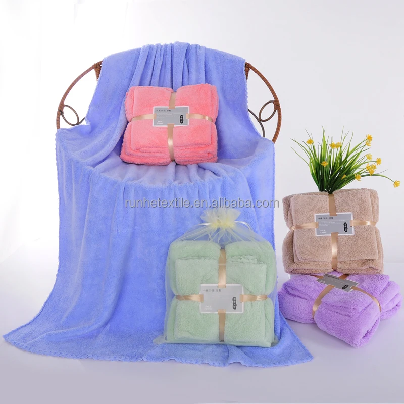 Luxury Women Gifts Super Soft Quickly Dry Multicolor Household Coral Fleece Microfiber Bath Towel Set