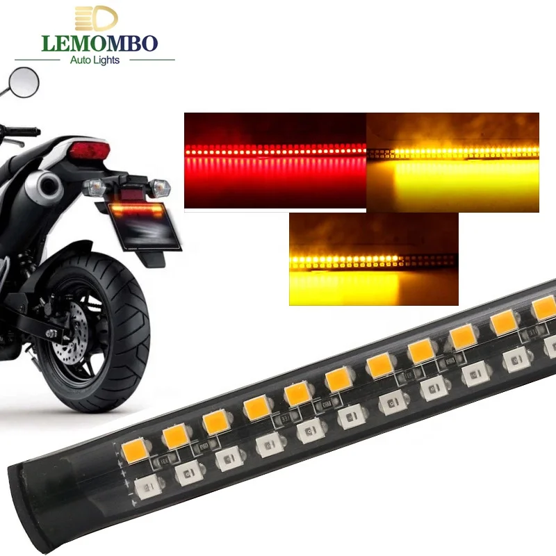universal 48SMD led strip light tail brake stop emergencyYellow Flowing Water Turn Signal warning motorcycle headlights