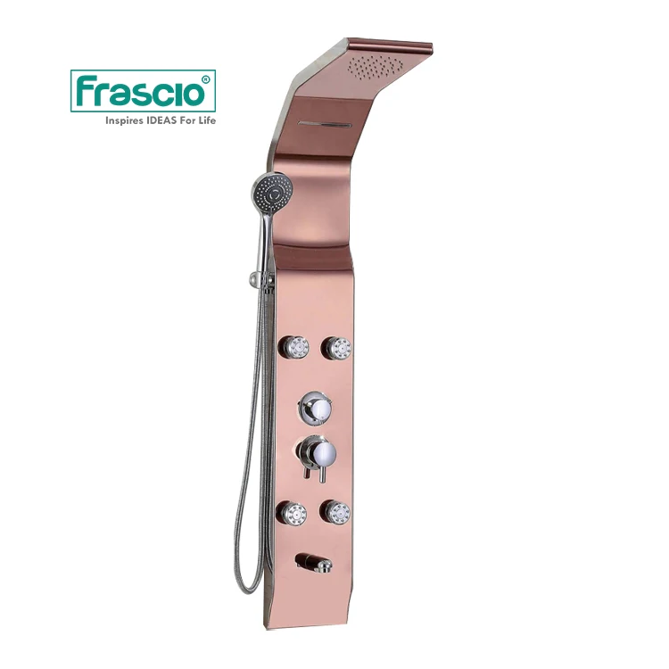 Frascio Led Shower Panel Tower With Waterfall Shower Head In Rose Gold Stainless Steel 304 Hydromassage Shower Panel