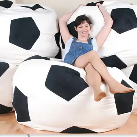Classic Black White Pattern Football Lazy Sofa Bean Bag Unfilled Round Gaming Soccer Ball Bean Bag Chair