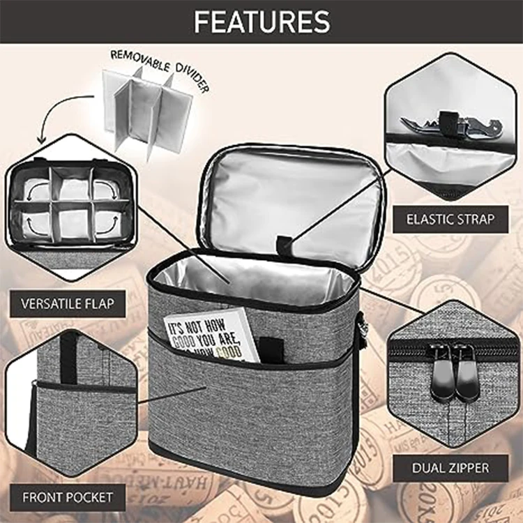 Wilson Hot Sale Waterproof Polyester 6 Bottles Thermal Wine Cooler Carrier Bag Tote Bag Portable Wine Cooler Bag