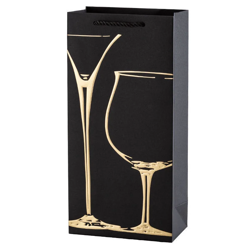 China Competitive Price Elegant Customized Brand Logo Luxury Wine Boutique Shopping Black Paper Gift Bags With Ribbon Handles