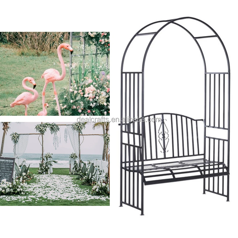 Outdoor Metal Garden Rose Arch with Bench for Flower