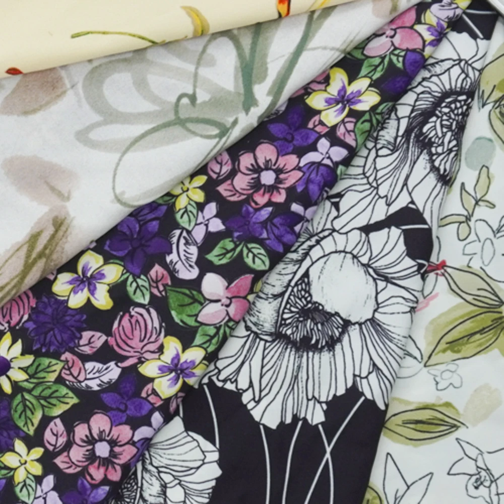 100 искусственный шелк, индивидуальная цифровая печать, Бамбуковая крученая вискозная ткань, цена, обычная шаллийская вискозная саржевая ткань