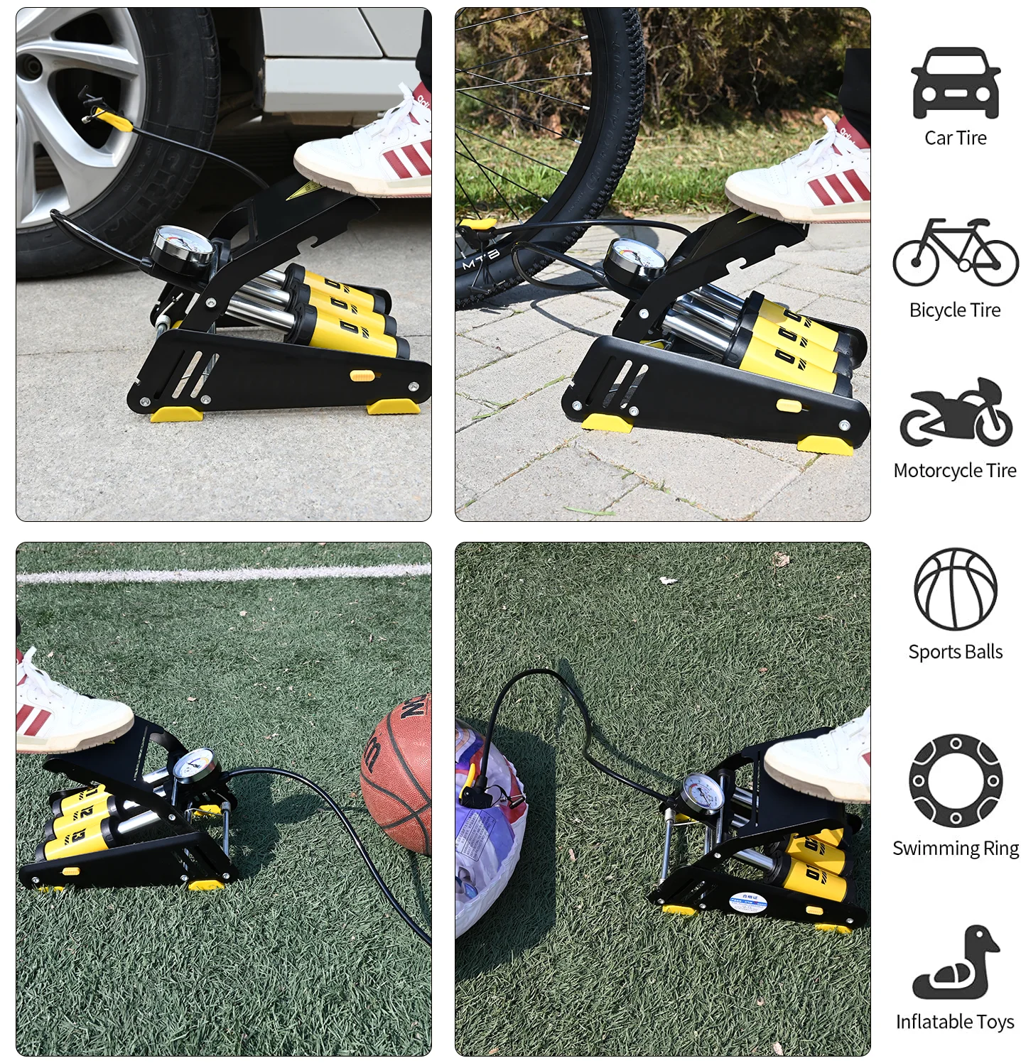 Baime portable collapsible 3-cylinder car air pump for car Aluminum alloy tires foot pump automotive supplies