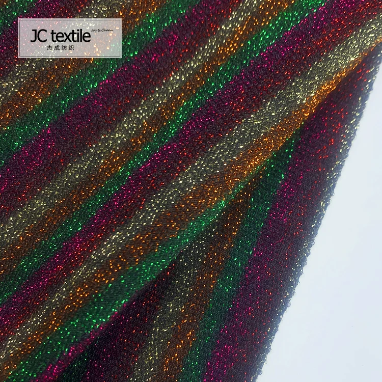 Good quality fashion design knitted yarn dyed polyester lurex ribbed fabric