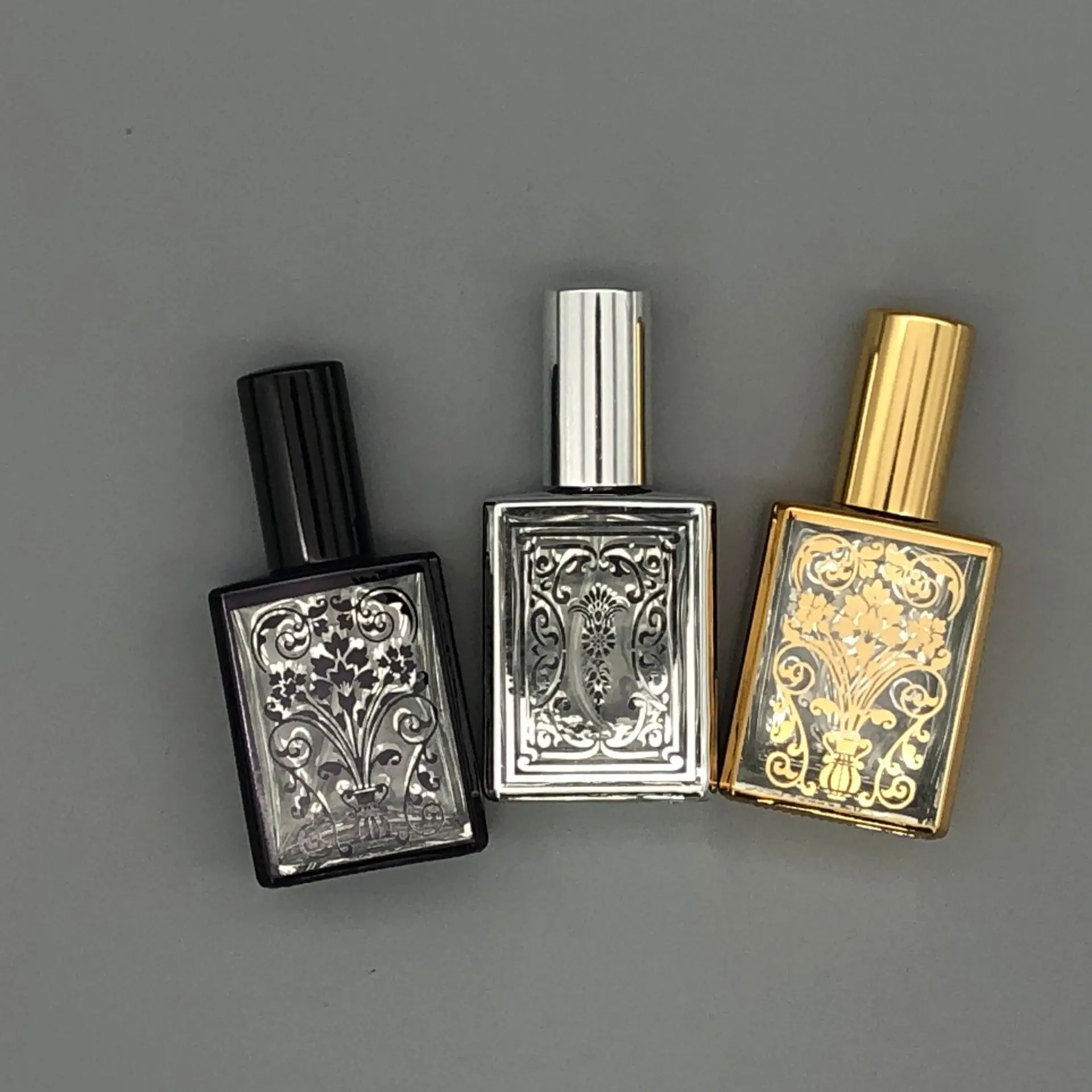 High Quality 15ml aluminum gold silver black  portable Empty perfume cosmetics glass bottle with fine mist spray