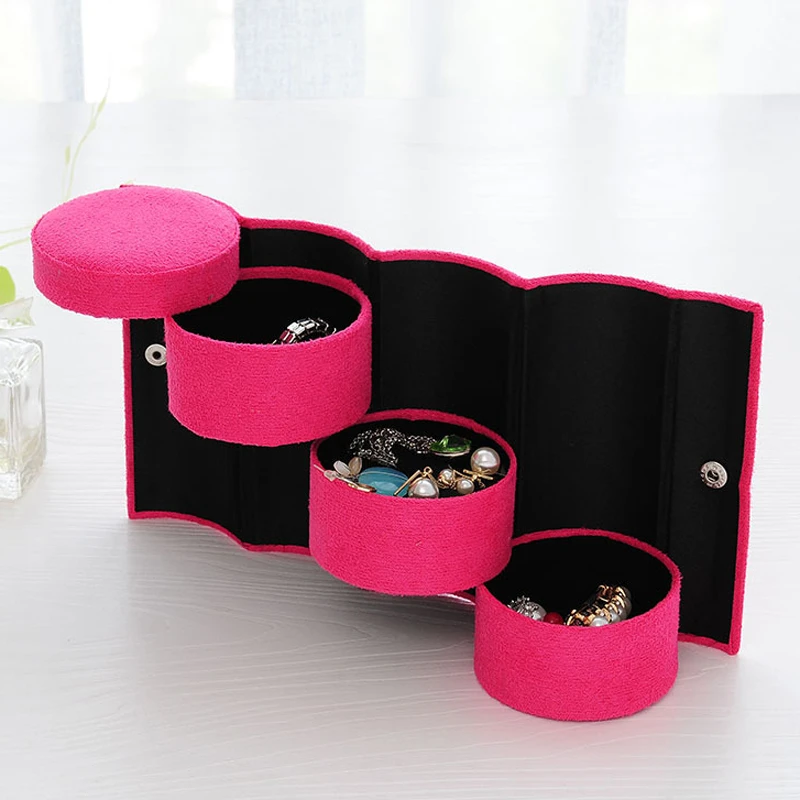 Портативная шкатулка для ювелирных изделий, 3 уровня, вращение на 360 градусов, Круглый Органайзер для хранения сережек, ожерелий, колец, Чехол-держатель