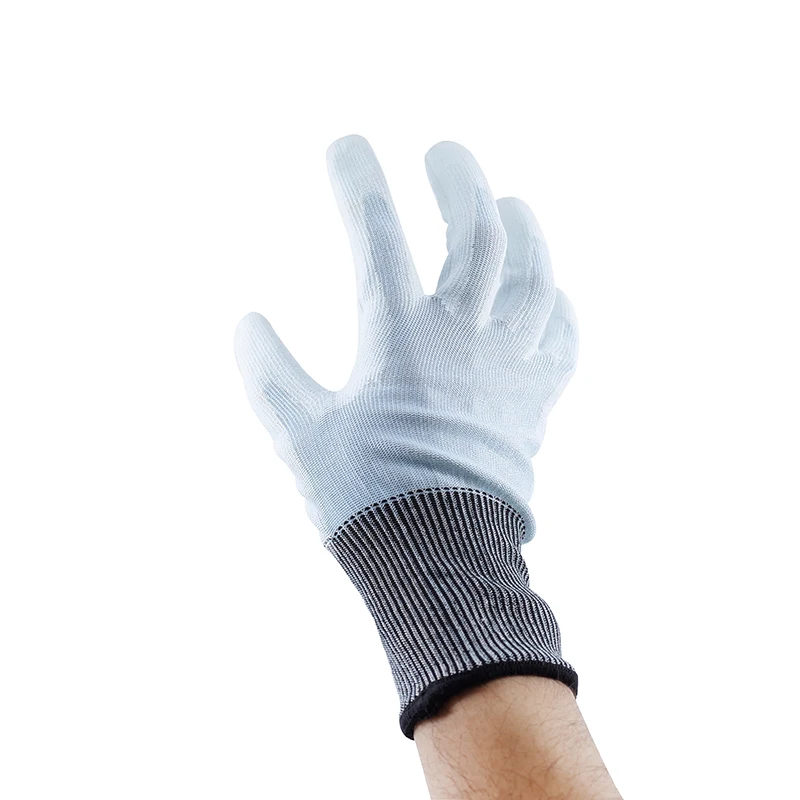 15G Factory Level C-F PU Blue Finish Coated Ultrathin Anti Cut Coated Construction Work Safety Construction Gloves Anti-Cut