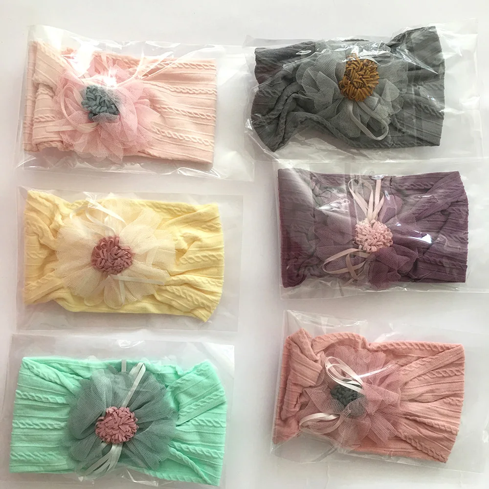 Factory custom made soft cotton baby hat headband knotted hair band flower elastic headband little girl hair accessories