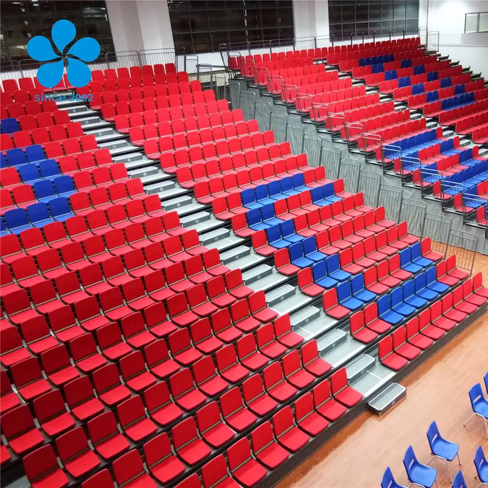 Retractable seating mobile tribune telescopic bleachers seating with folding chair for indoor gym