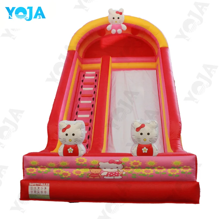 Commercial Fun City Inflatable Dry Slide Pink and white cat theme Inflatable Double Lanes Slides for Kids