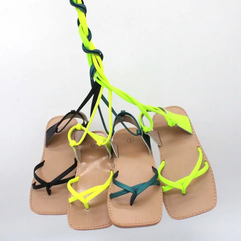 Summer Beach Gladiator Neon Tie Lace up Baby Toddler Children Kids Flat Sandals Shoes