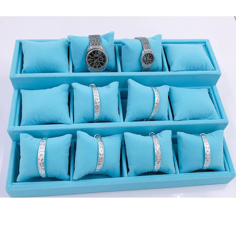 High Quality Elegant Luxury Velvet Jewelry Bracelet Bangle Watch Tray Pillow Cushion Three Layers Watch Leather Display