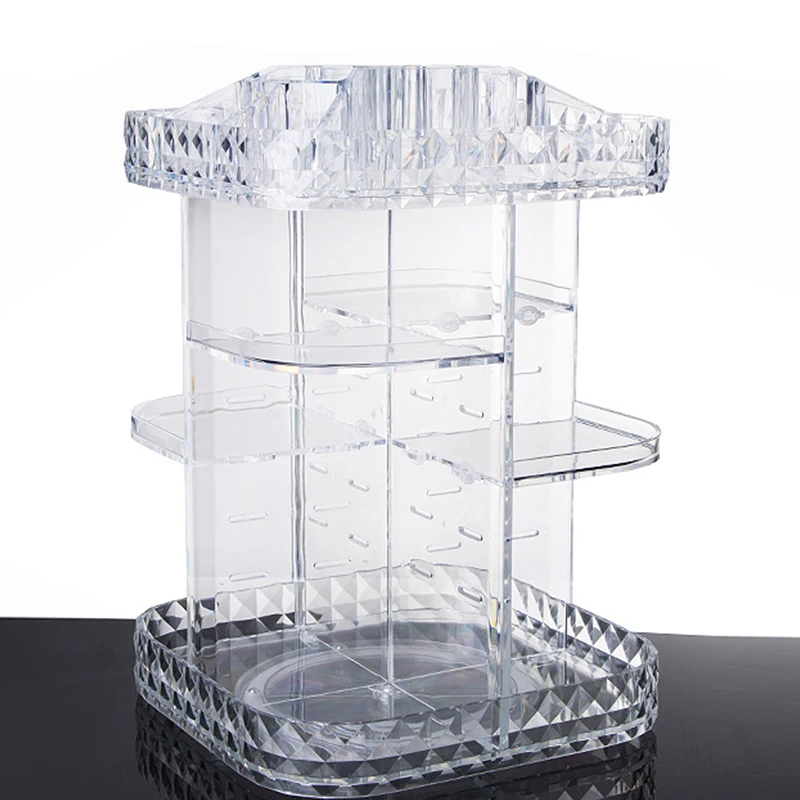 Adjustable Layer 360 Rotating Makeup Storage Organizer Transparent Acrylic Cosmetic Organizer