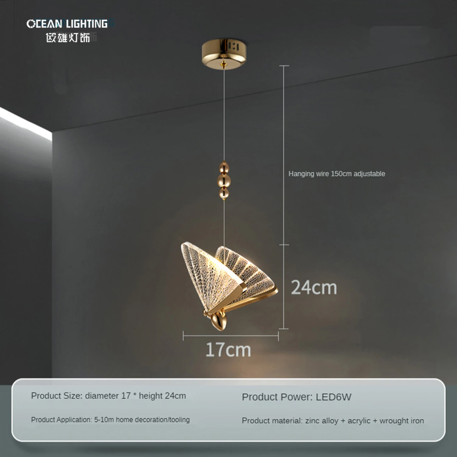 Decorative Luxury Ceiling Hanging Pendant Lighting Hotel Kitchen Fixture Lamp Butterfly Shape Modern LED Chandelier