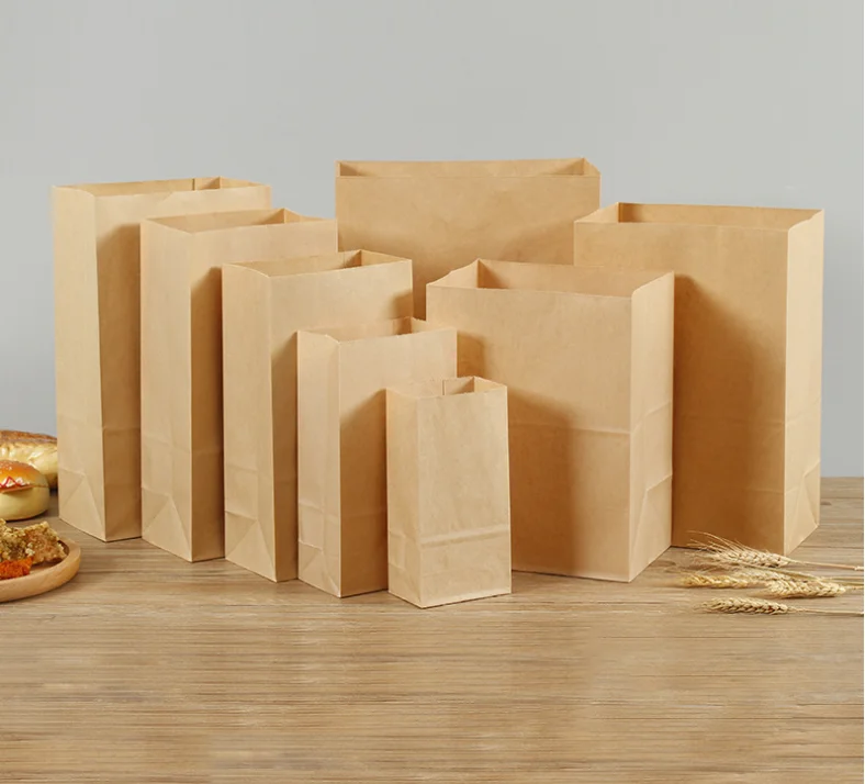 Custom Logo Printed Cheap Eco Recycle Take Away Food Packaging Brown Kraft Paper Bag No Handles