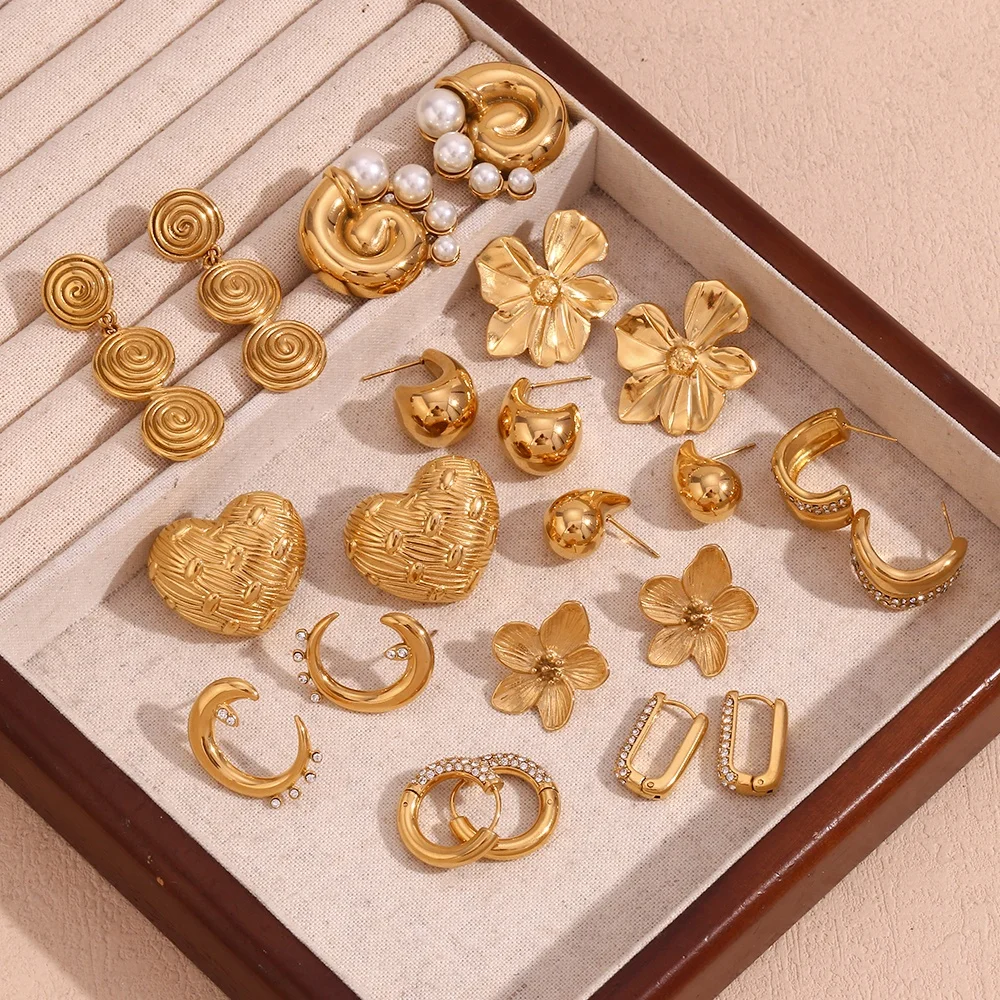 Summer 2024 Tarnish Free Jewelry Set Gold Plated Earrings Set Waterproof Stainless Steel Gifts For Girl