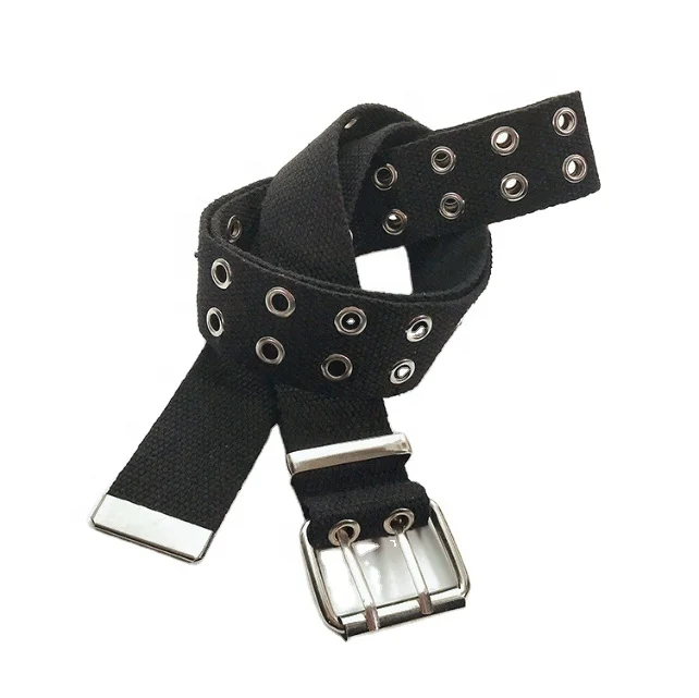 1.5 inches Colorful Customized Fashion Eyelets Fabric Pattern Cotton Classic Jeans Web Strap Belt with Pin Buckle