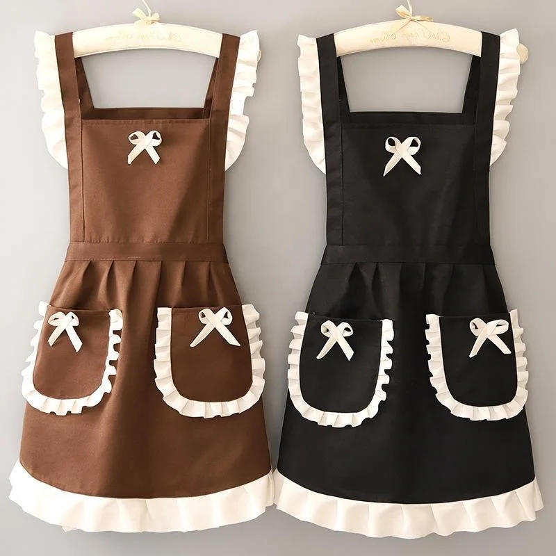 Wholesale Custom Vintage Apron Women Ladies Cooking Kitchen Working Housemaid Aprons with Pocket Bow