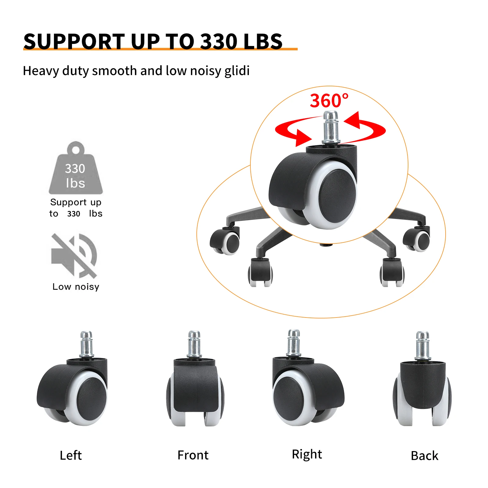 50mm Office chair wheels 2 inch black nylon chair caster PVC furniture caster wheel Replacement plastic Chair Caster Wheels