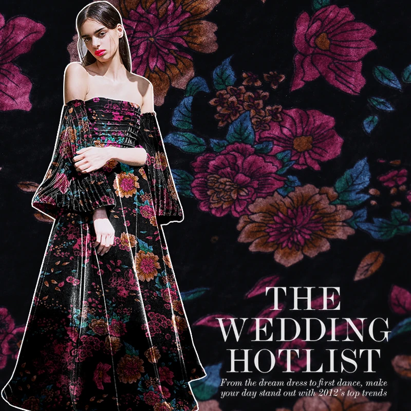 Beautiful Flower Printed Gorgeous Luxury 100% Silk Velvet Heavy Fabric for Women Sleepwear Clothing Dress