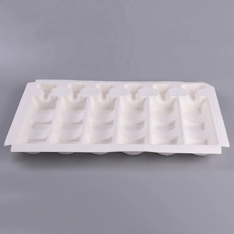 Environmentally molded pulp paper packaging bottle tray Popular Biodegradable red wine tray 6pcs wine insert tray protector