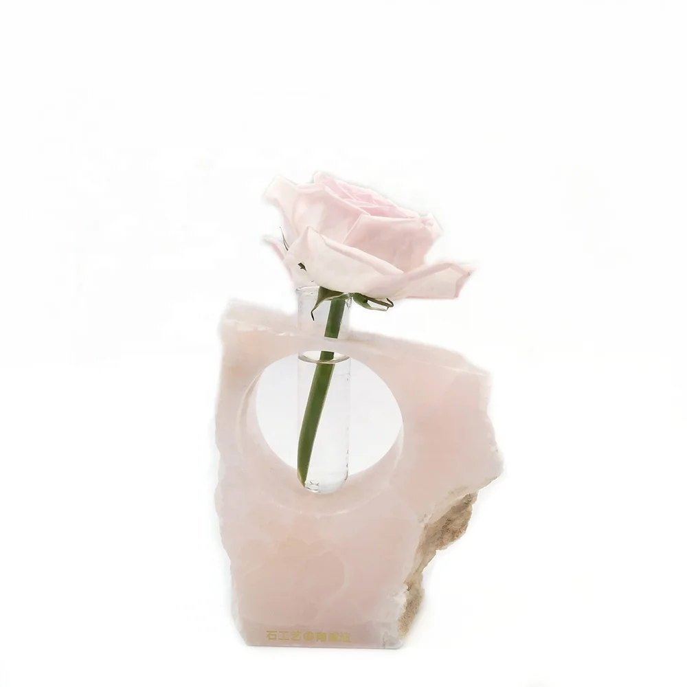 Nanwei Unique Decorative Pink Onyx Natural Surface Flower Vase