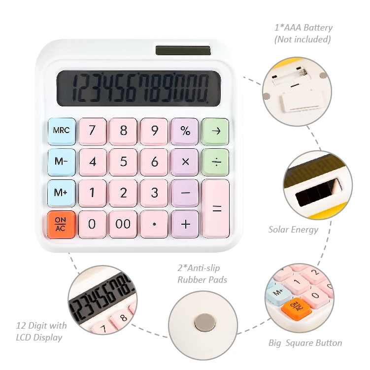 White wholesale mechanical keyboard office Battery  desktop 12 digits Electronic Calculator office calculator