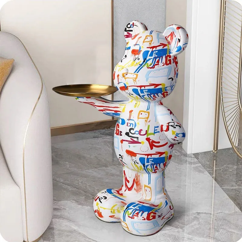 New arrival indoor resin statue cartoon graffiti violent bear figure with tray statue handicraft sculpture