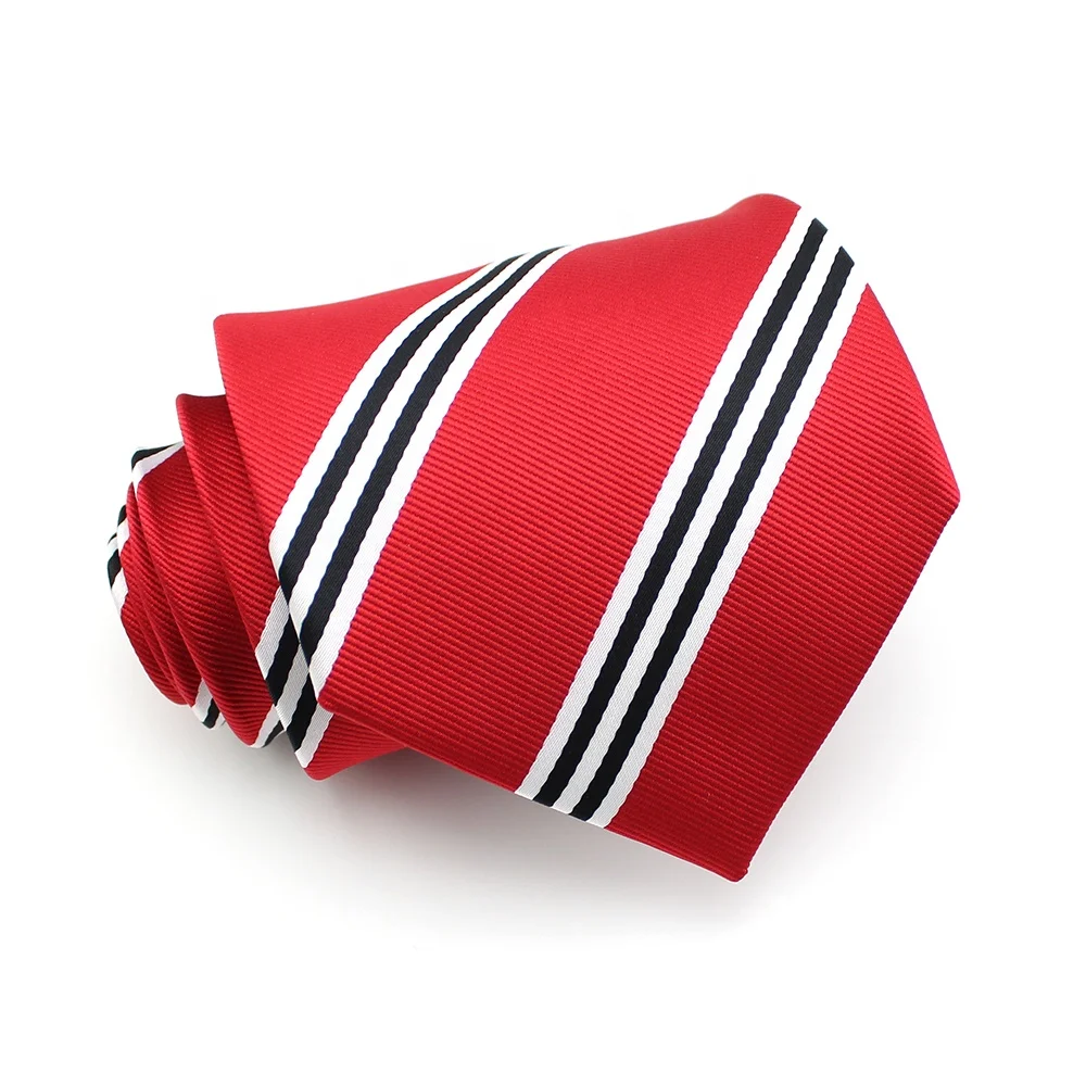China Supplier Wholesale Men Male Polyester Custom Jacquard Manufacturer Shengzhou Necktie 9cm Wide Red Striped Tie For Men